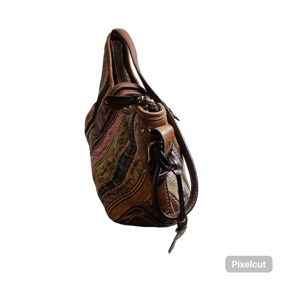 Preloved Fossil Patchwork Striped Shoulder Bag Purse Boho Hippie - Picture 3 of 16